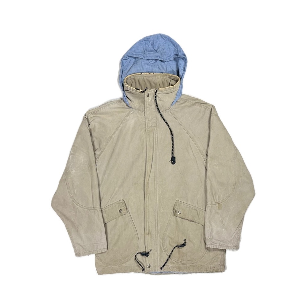 Vintage 90s Timberland Weathergear Beige Zip Up Hooded Heavy Jacket Men's Small